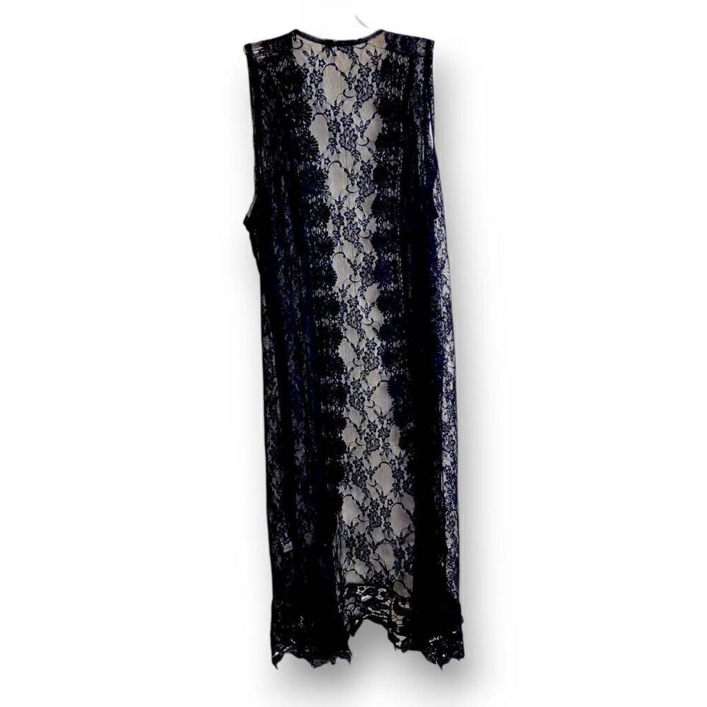Full Circle Trends Black Floral Lace Duster Vest Sleeveless Longline Cardigan S‎